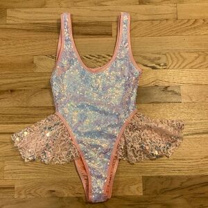 Sequin Lace Women's Bodysuit - Pink and Purple